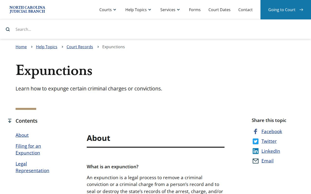 North Carolina Judicial Branch expunction information for Catawba County court records