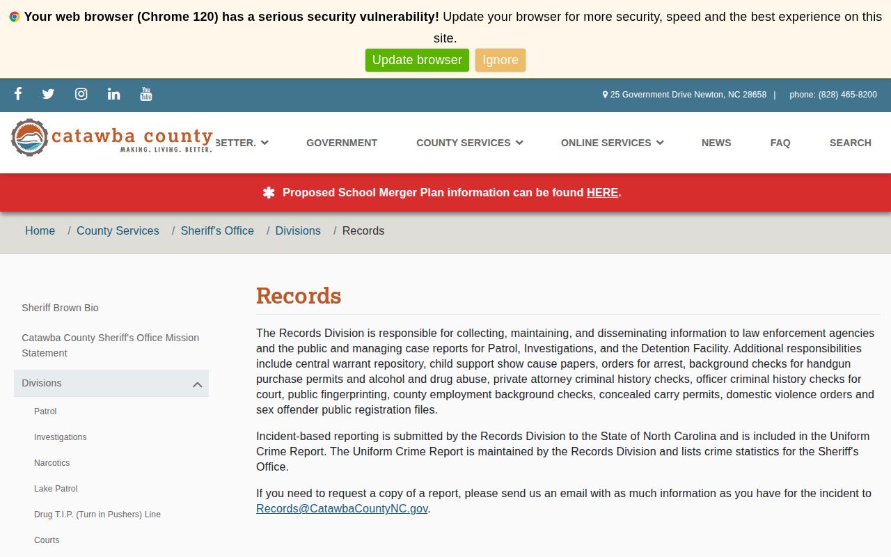 Catawba County Sheriff's Office records division request information