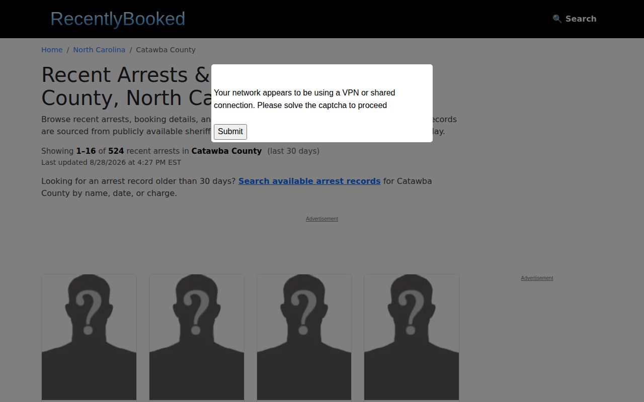 Unofficial RecentlyBooked Catawba County booking coverage