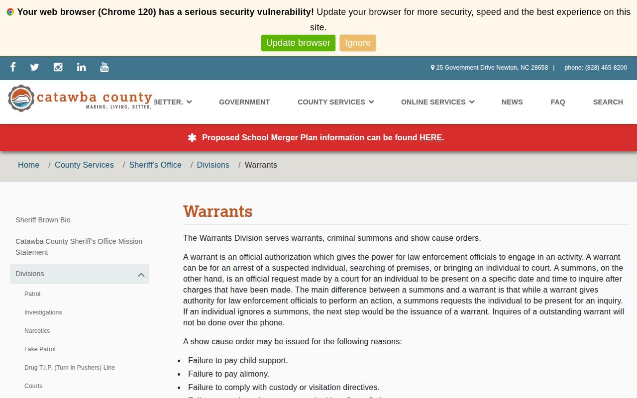 Catawba County Sheriff's Office official warrant information